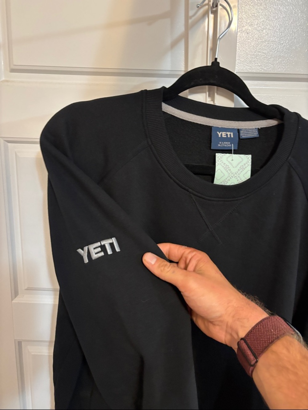 Yeti Men's Black Crewneck with White Embroidered Logo